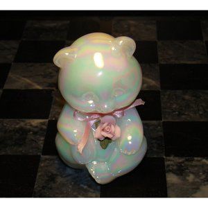 Vintage Fenton Teddy Bear, White Opalescent French Art Glass Figurine